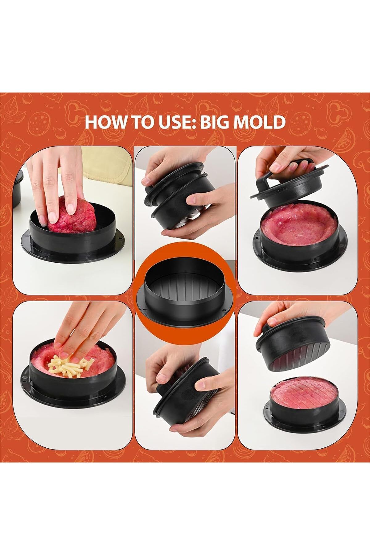 Generic-ALMEKAQUZ Hamburger Meat Press Set, 4-in-1 Sandwich Cutter, Bread Sealing Mold, Manual Circular Pat 4