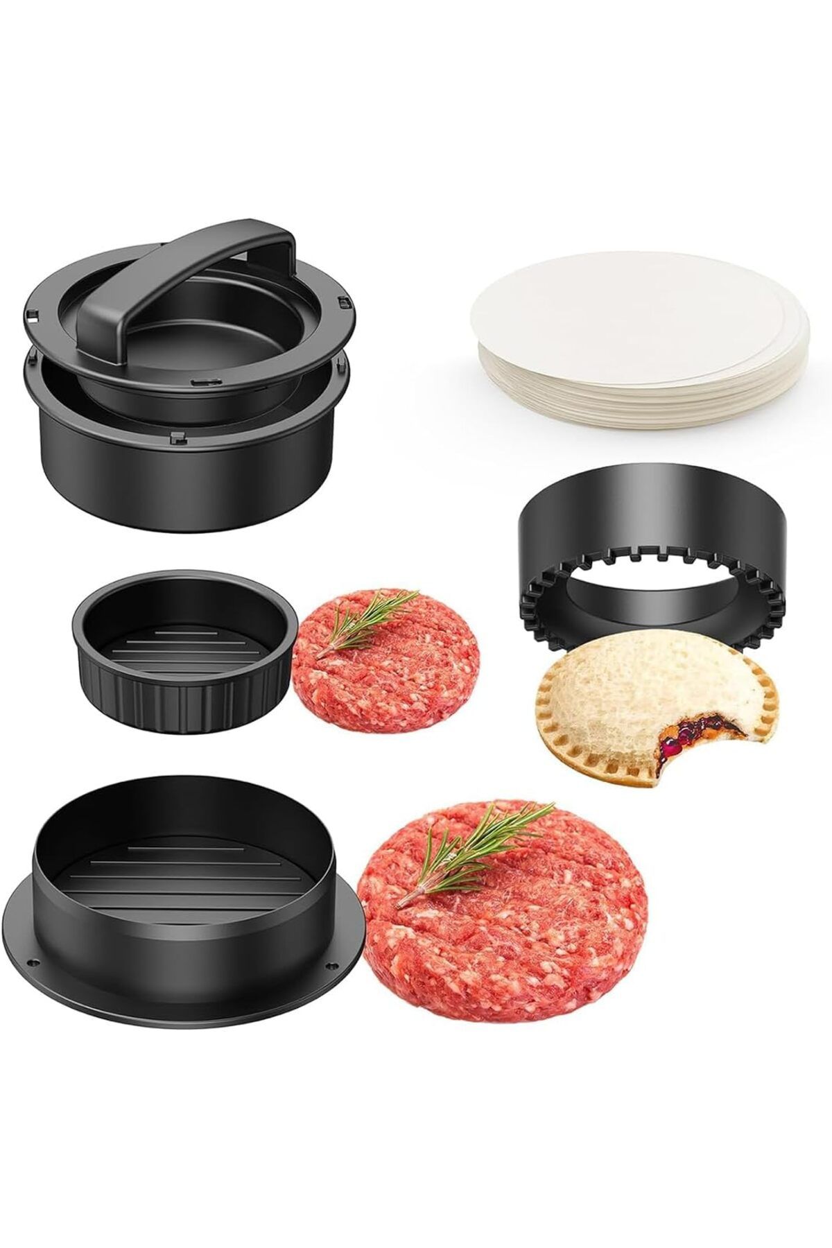 Generic-ALMEKAQUZ Hamburger Meat Press Set, 4-in-1 Sandwich Cutter, Bread Sealing Mold, Manual Circular Pat 1