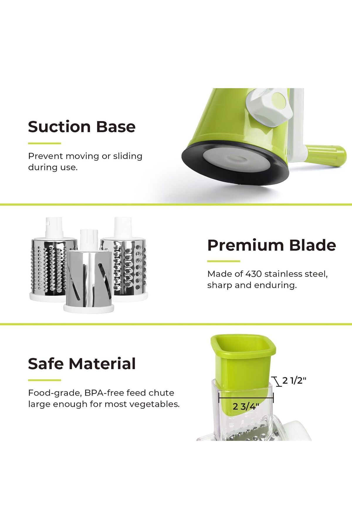 Generic-X Home Rotary Cheese Grater, Handheld Vegetables Slicer Cheese Shredder with Rubber Suction Base, 3 5