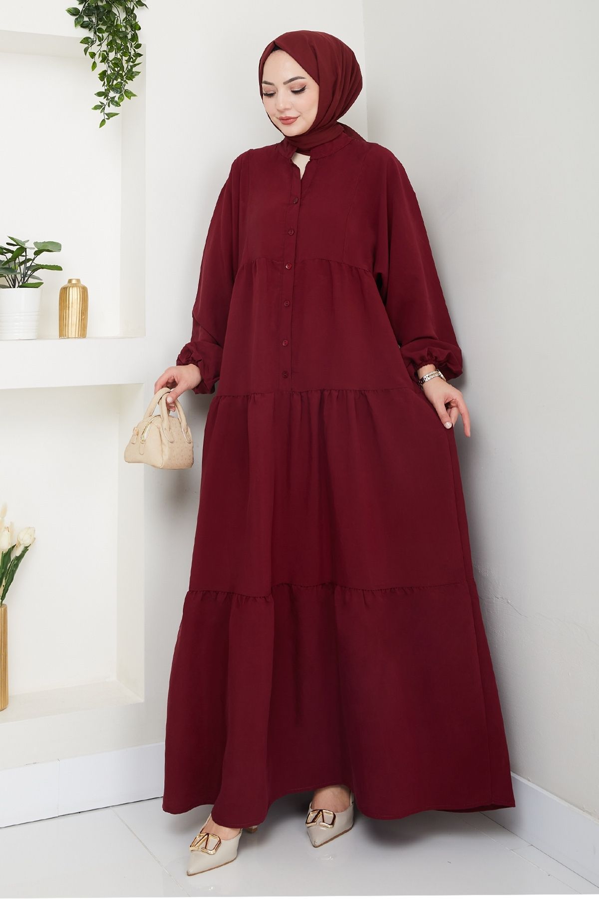 InStyle Modal Patlı Bordo elbise