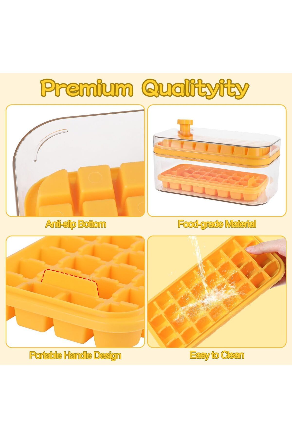 Generic-64 Grids Ice Box with Lid Easy Release Ice Box Refrigerator with Double Layer Square Ice Scoop Ice 2