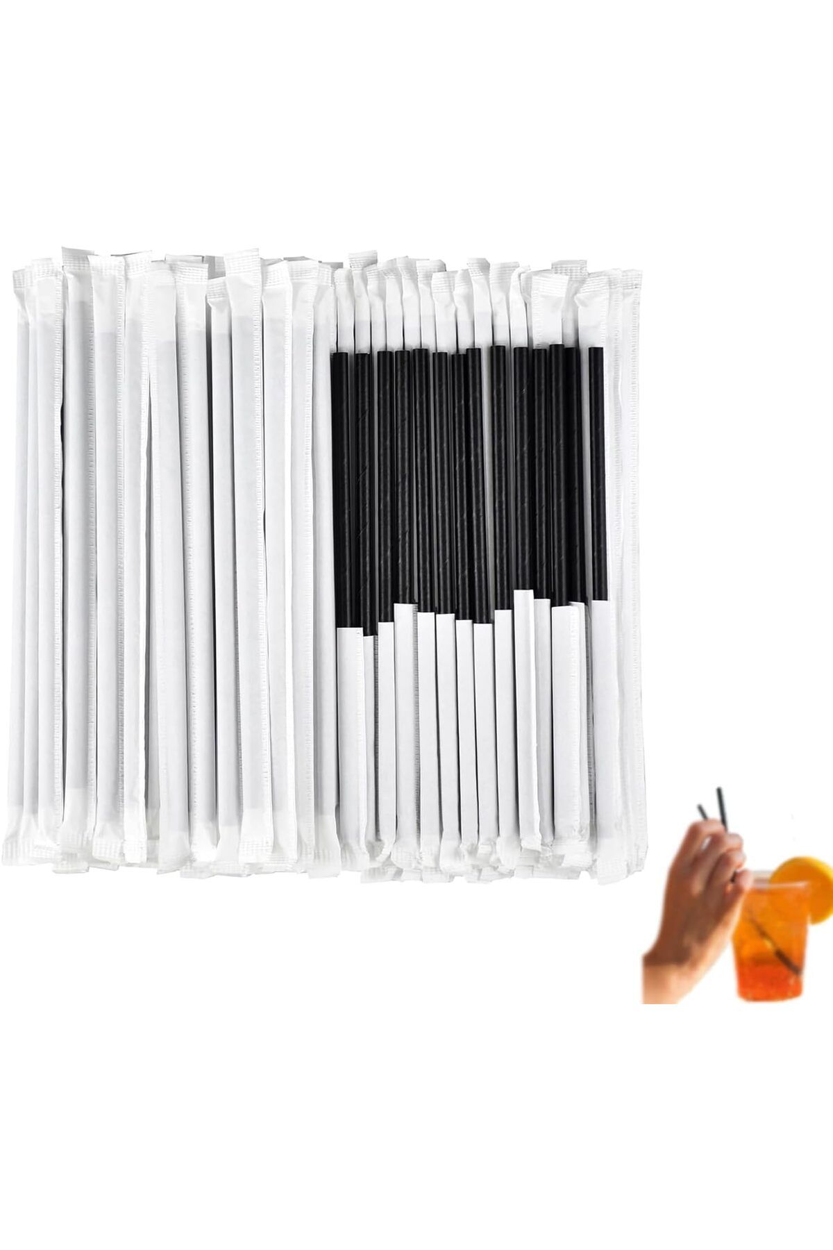 Generic-Azonee 200 Straws, Black Disposable Drinking Paper Straws Bulk Individually Wrapped-Party Essential 1