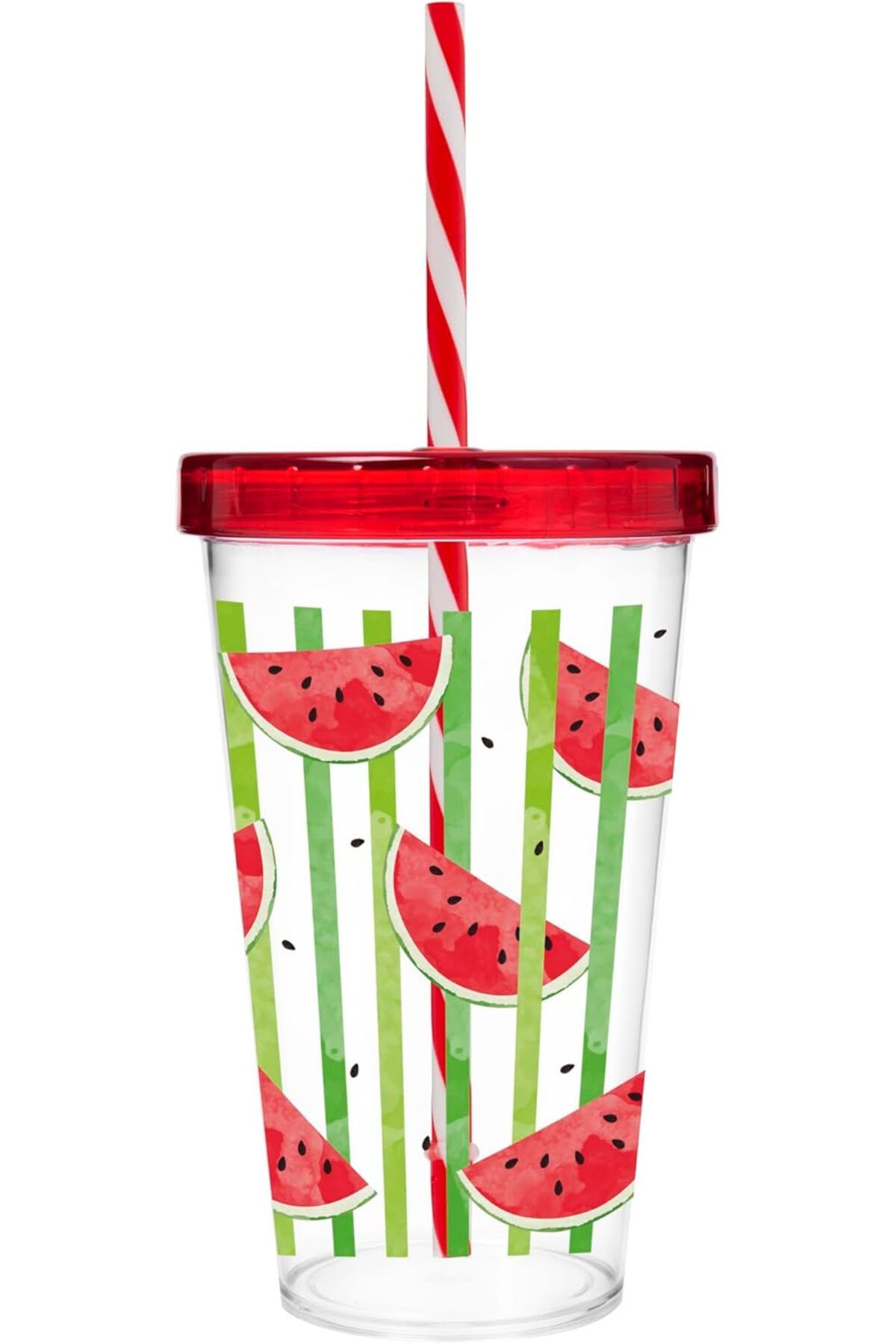 Generic-Solmazer Herevin 660ml Decorated Tumbler With Straw - Clear Cup with Slice Watermelon Design and Re 1