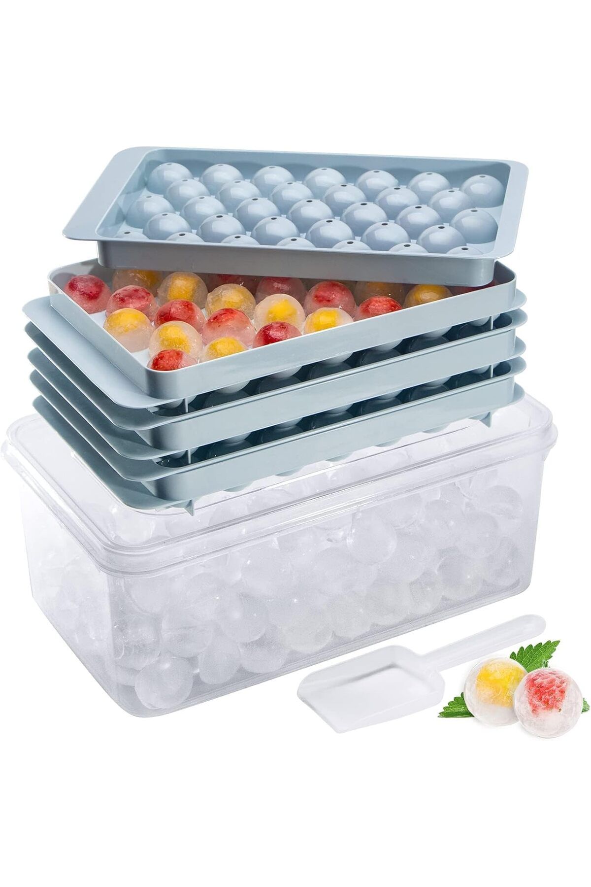 Generic-TRASSLE Ice Cube Tray, Round Ice Cube Trays for Freezer with Lid & Bin, 1.2 IN X 99 PCS Sphere Ice 1