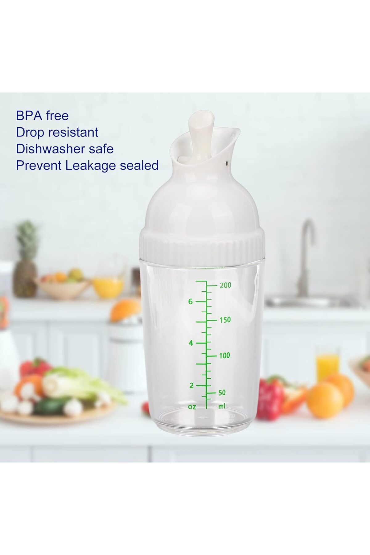 Generic-Salad Dressing Shaker, Plastic Clear Measuring Bottle for Mixing Ranch Homemade Sauce Container BPA 5
