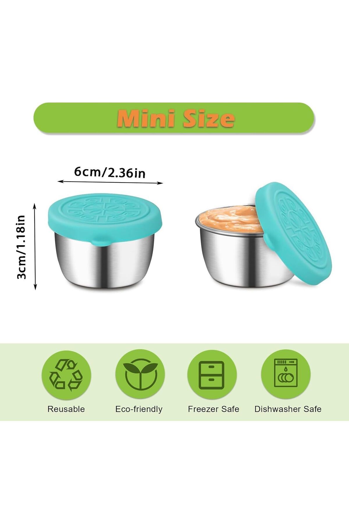 Generic-4Pcs 50ml Small Food Containers, Stainless Steel Condiment Containers with Lids(Leakproof), Reusabl 2