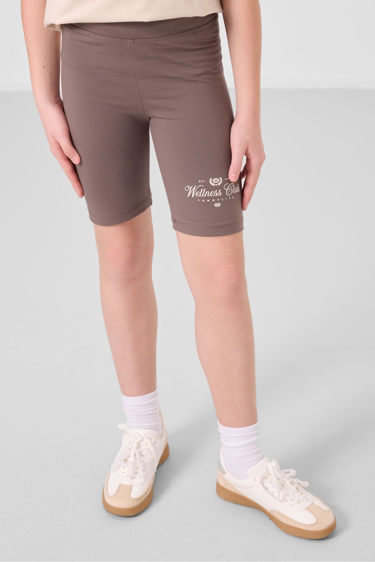 TOMMY LIFE Bej-Kahverengi Pamuklu O Yaka Standart Fit Baskılı Kız Çocuk Tayt Takım - 75190