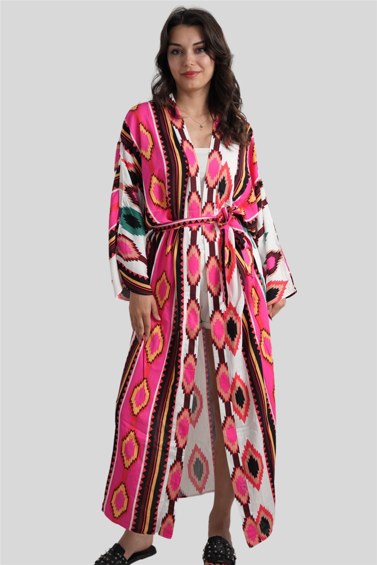 Miss Boheme Pembe Kilim Desenli Kaftan