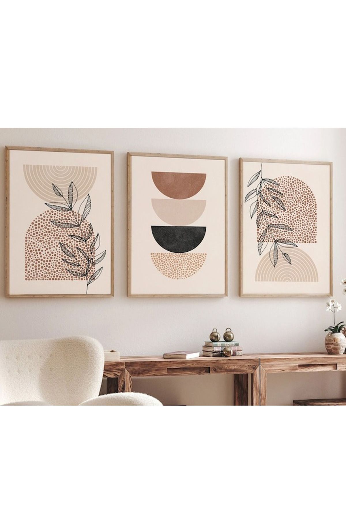Dekorsiahome 3 Parça Ahşap Çerçeveli Oturma Odası Salon Mutfak Tablo Seti SET3292