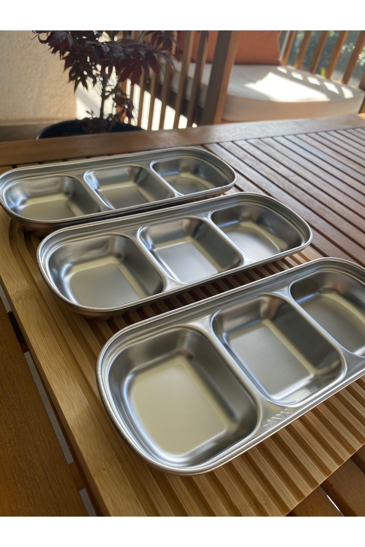 Home 3lü Metal Gümüş Renki 3 bölmeli sosluk reçellik bal kaymak zeytin kahvaltılık sunum tabağı