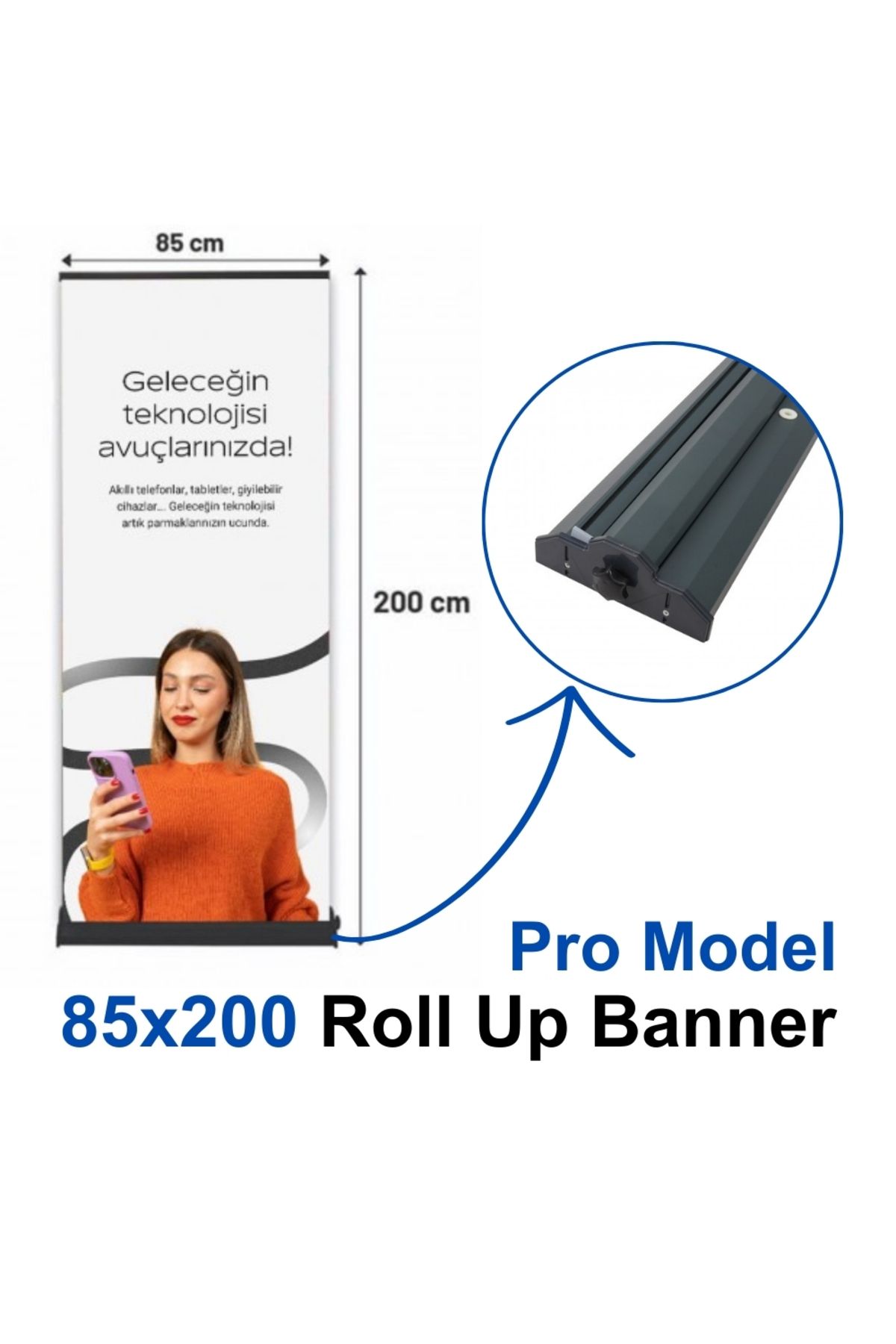 Karlobi 85x200 Roll Up Banner Pro Model | Baskısız | Taşınabilir Alüminyum Aparat + Bez Çantalı |