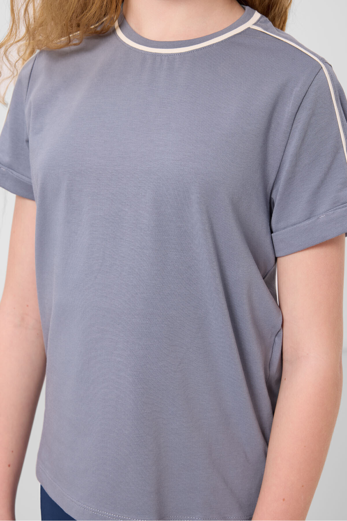 TOMMY LIFE-Dark Blue Cotton O-Neck Standard Fit Basic Girl's T-Shirt - 75177 4