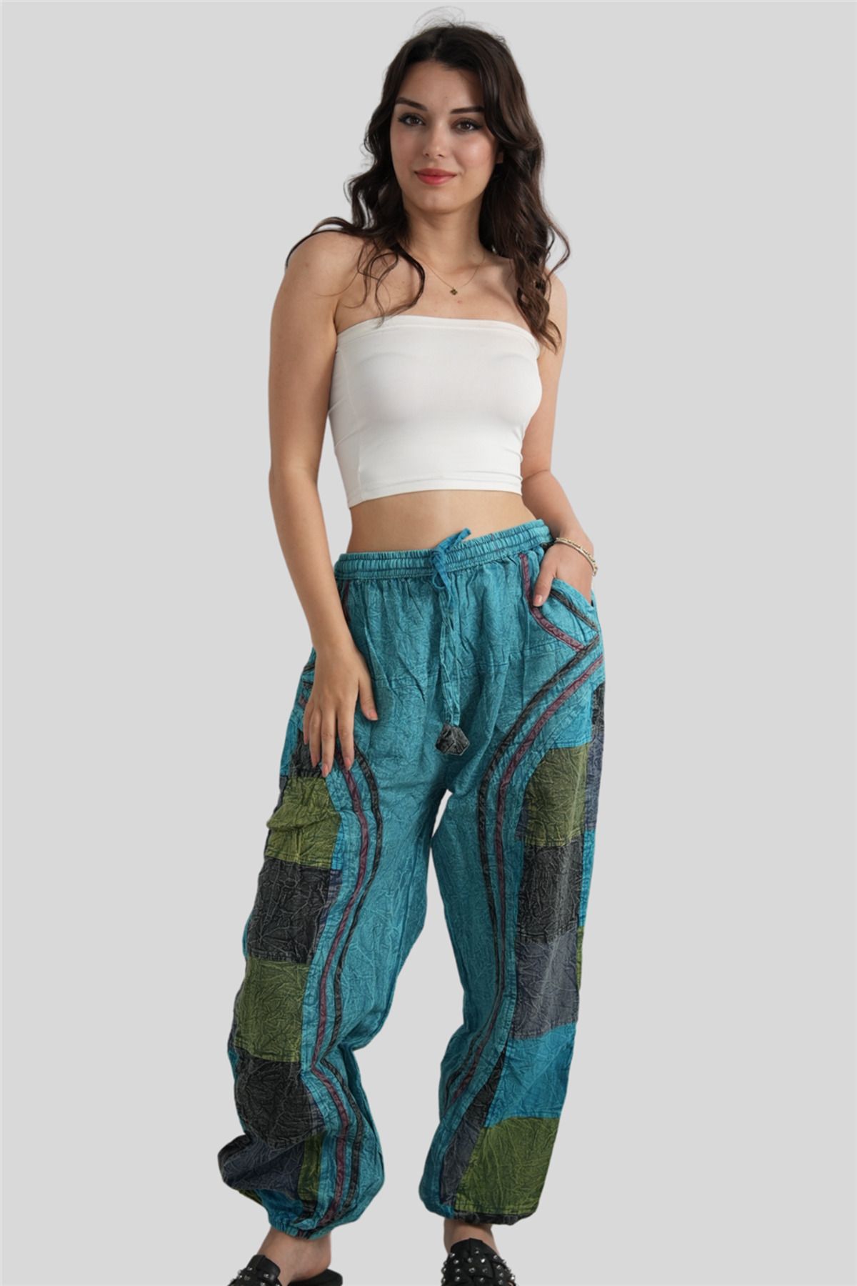 Miss Boheme Turkuaz Unisex Bohem Nepal Patchwork Pantolon