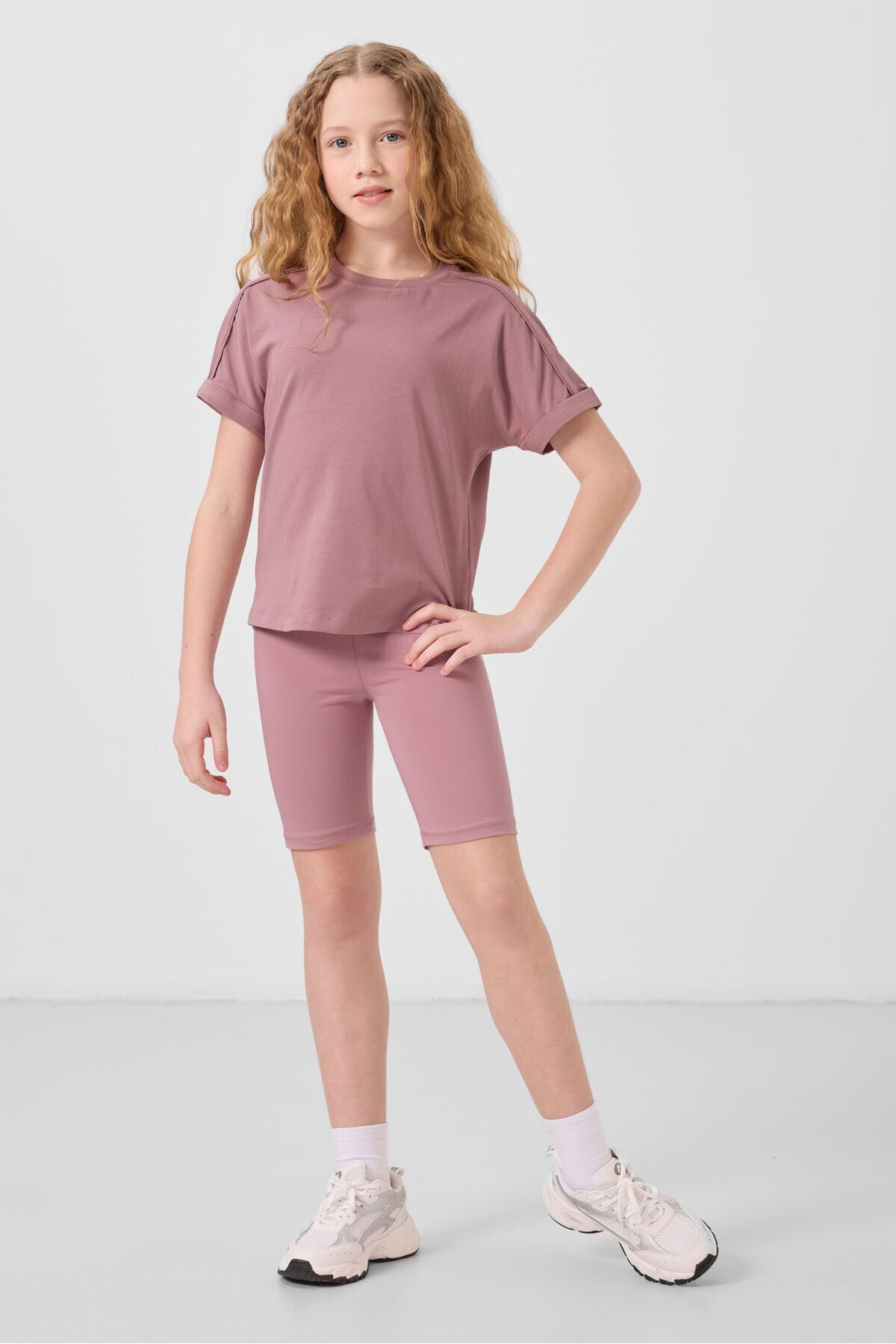 TOMMY LIFE Gül Kurusu Pamuklu Kısa Paça Standart Fit Basic Kız Çocuk Tayt -