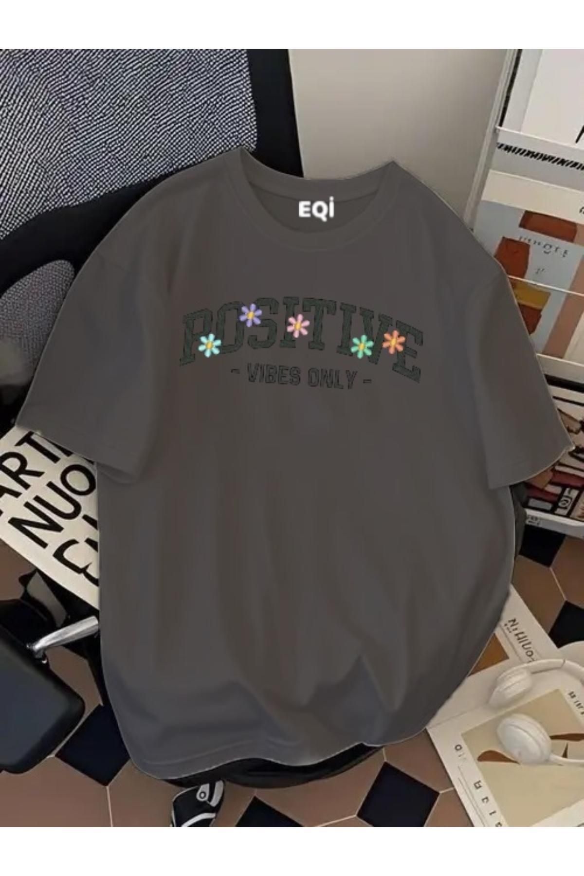 EQİ Positive Vibe Only Baskılı Oversize T-Shirt