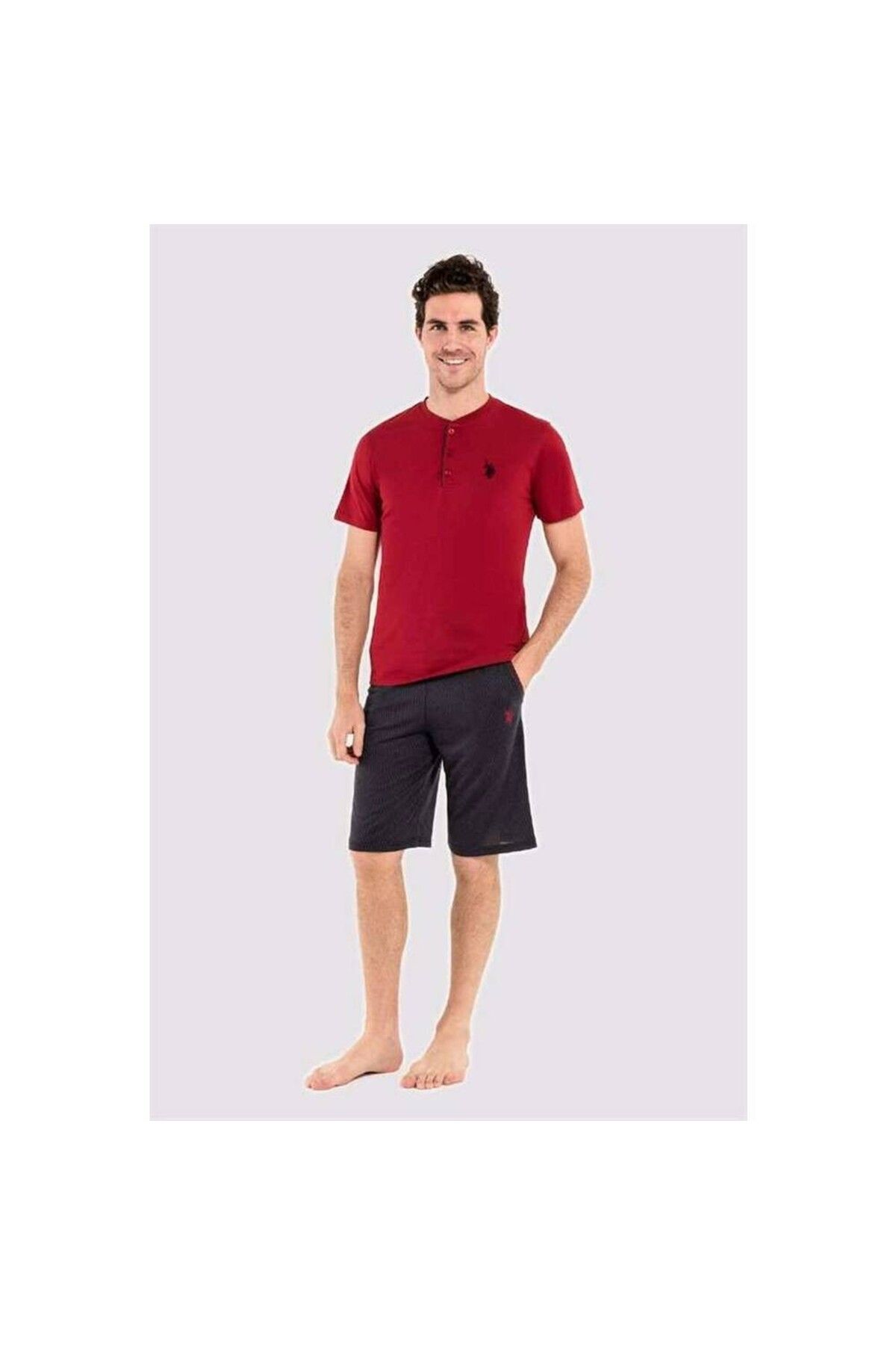 شلوار پیژامه قرمز مردانه پایه. ست لباس خواب 3 تیکه Polo Assn Claret Red U.S. Polo Assn.