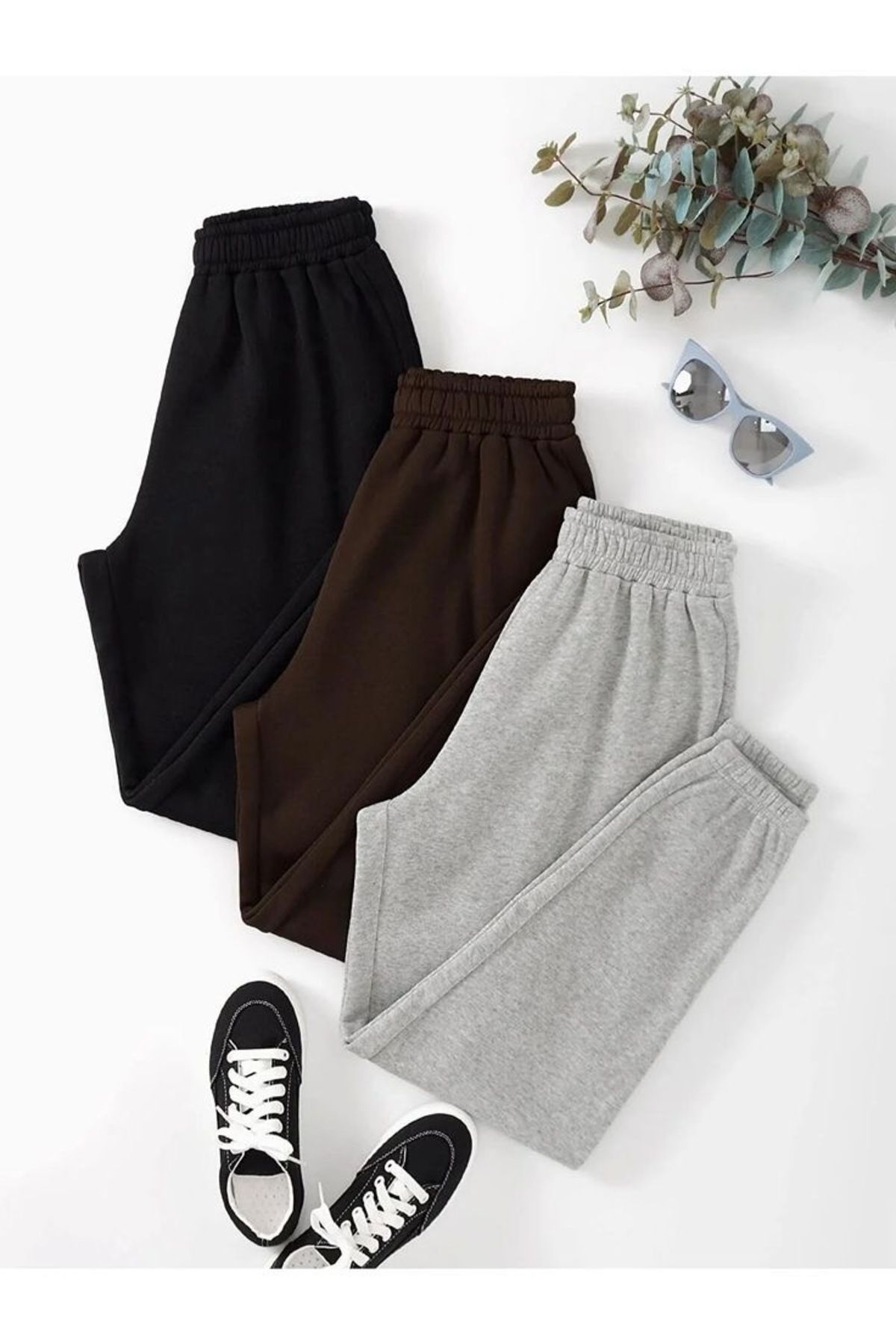 UYN SPORT 3lü Siyah-Kahve-Gri Jogger Paça Eşofman Altı