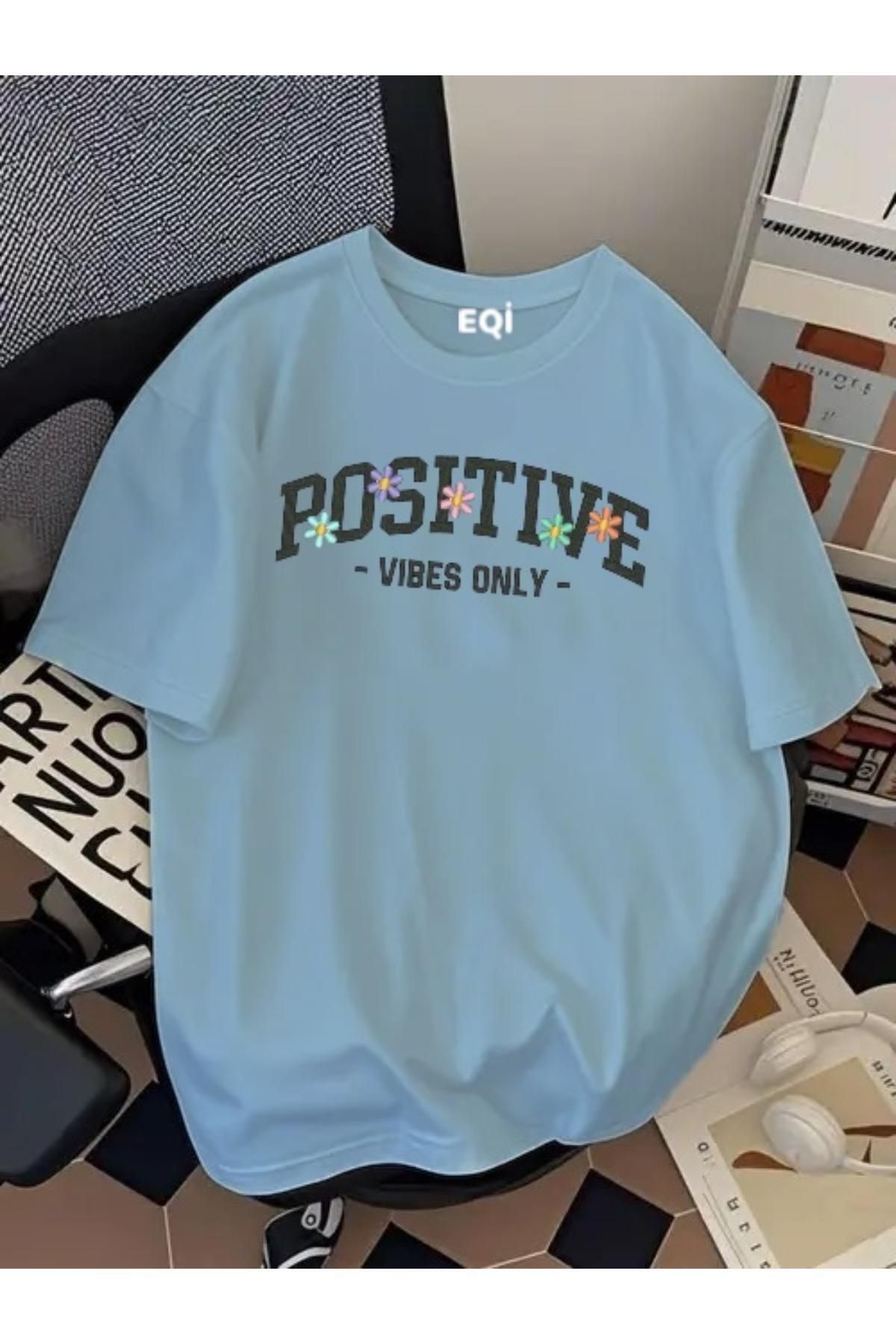 EQİ Positive Vibe Only Baskılı Oversize T-Shirt