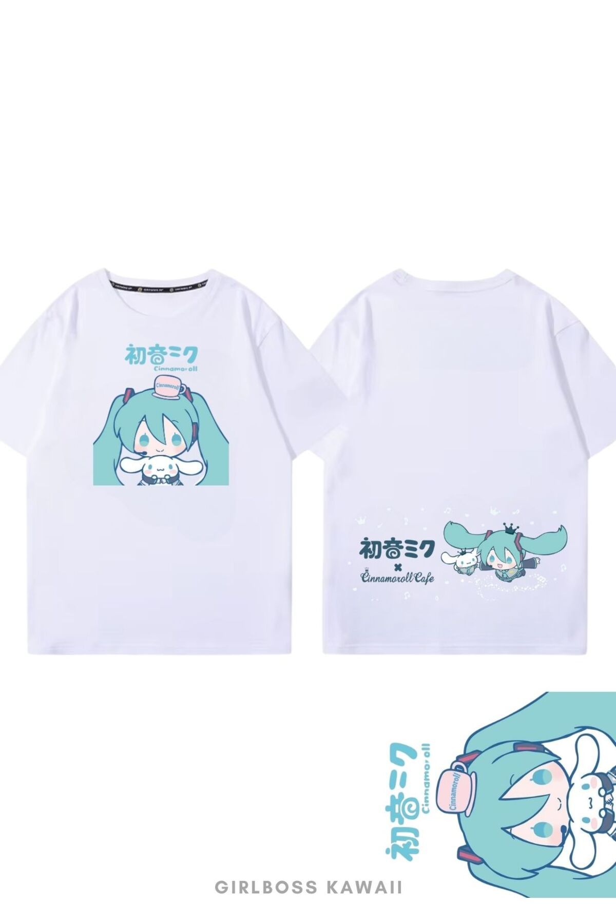 Girlboss Kawaii Girlboss Cinnamoroll & Hatsune Miku tüm yaşlar basic t-shirt unisex