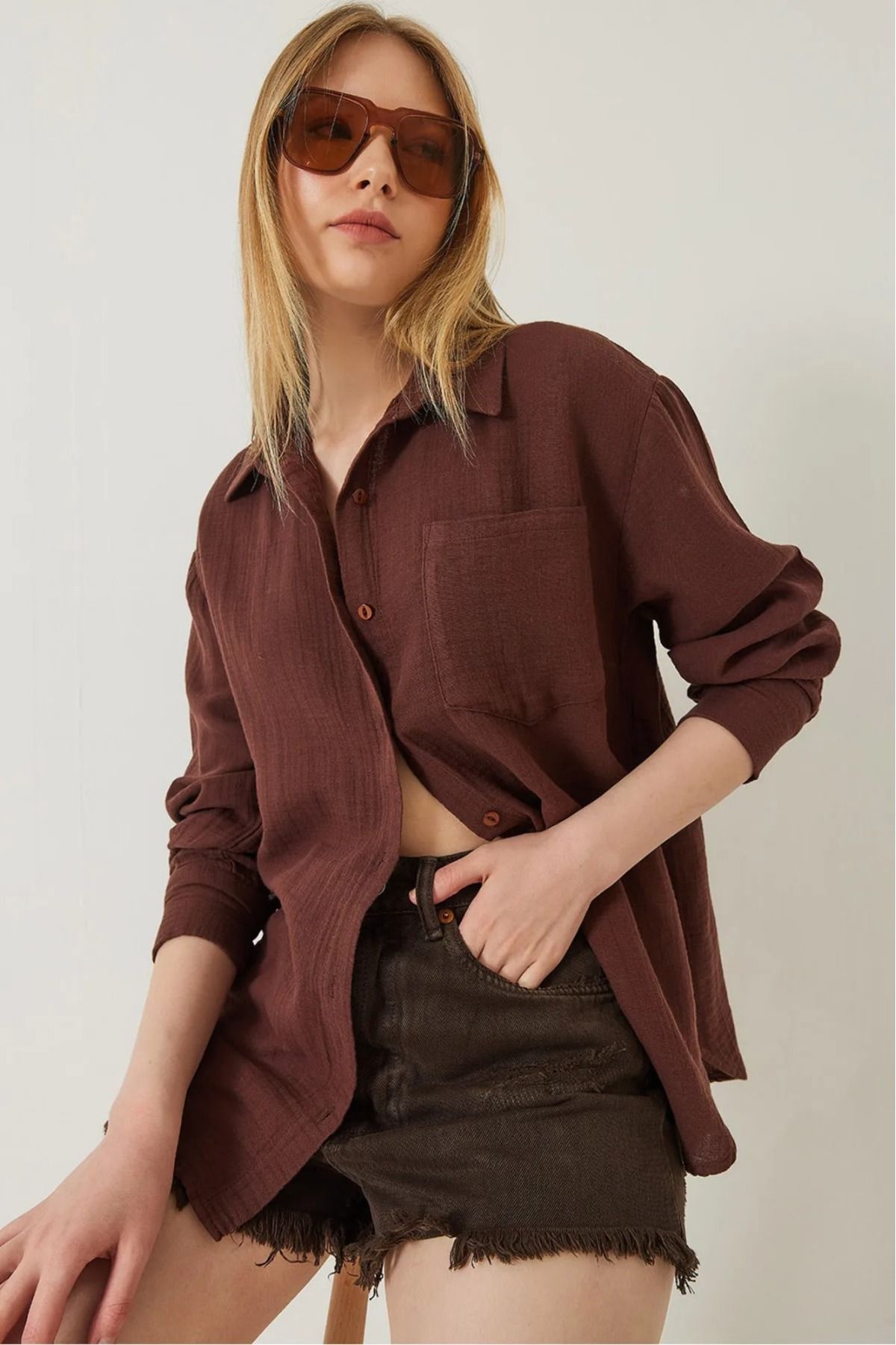 IŞILDA FASHION Kadın Müslin Kumaş Salaş Gömlek