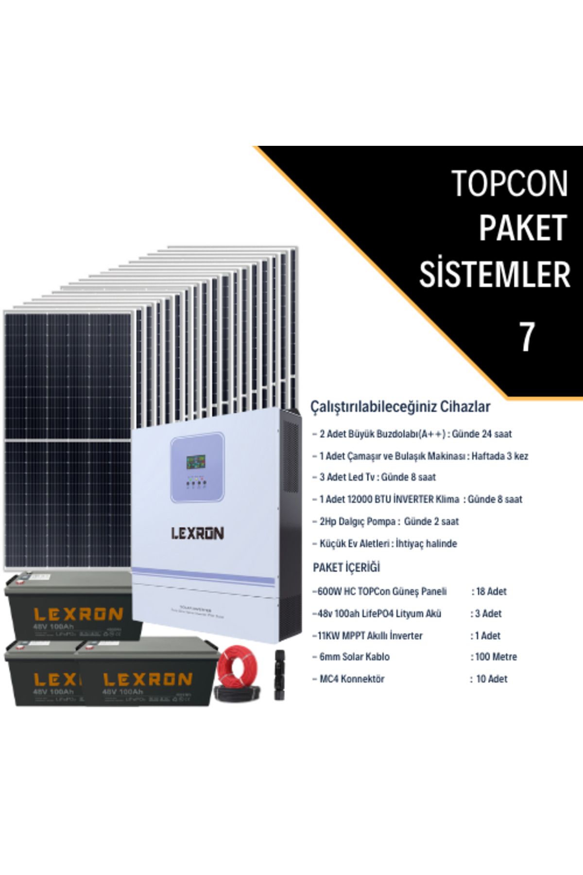 Fabri Solar Güneş Enerjisi Bağevi Hazır Solar Paket - 11Kw Mppt Akıllı İnverter + 18X 600W Güneş Paneli+ 3X 48V