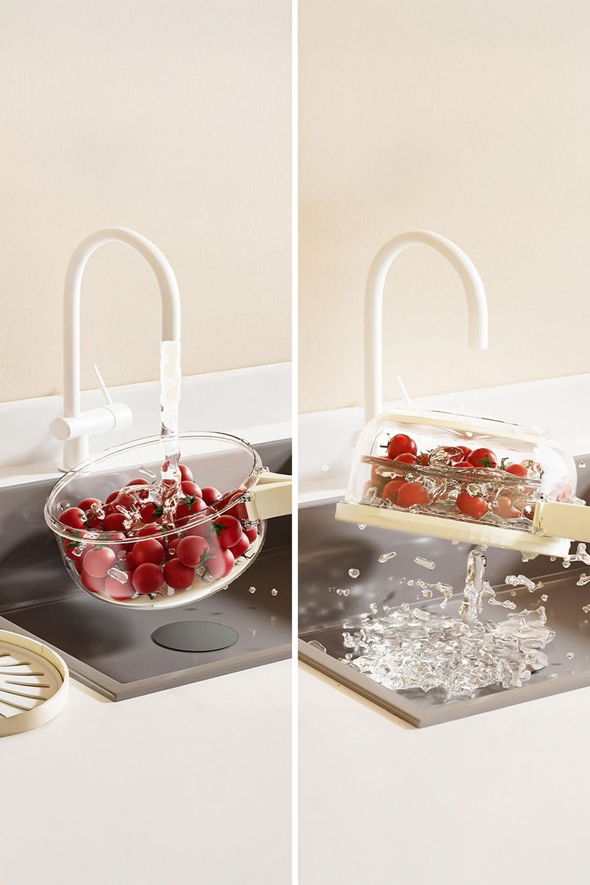 Kitchen Life Katlanır Kulplu Sebze Meyve Süzgeçli Saklama Kabı - Buzdolabı Saklama Kutusu