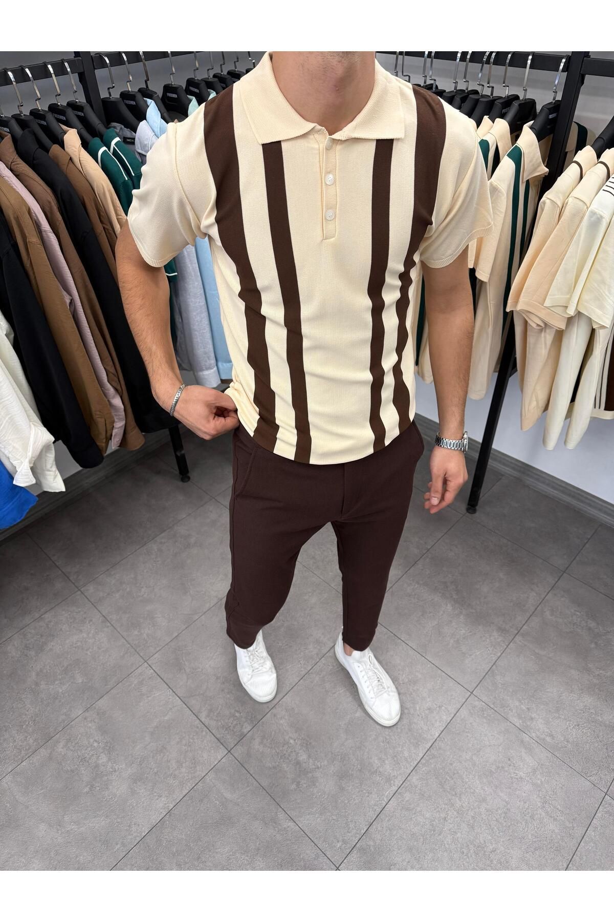 Butik Askı Detaylı Polo Yaka Triko Kahverengi