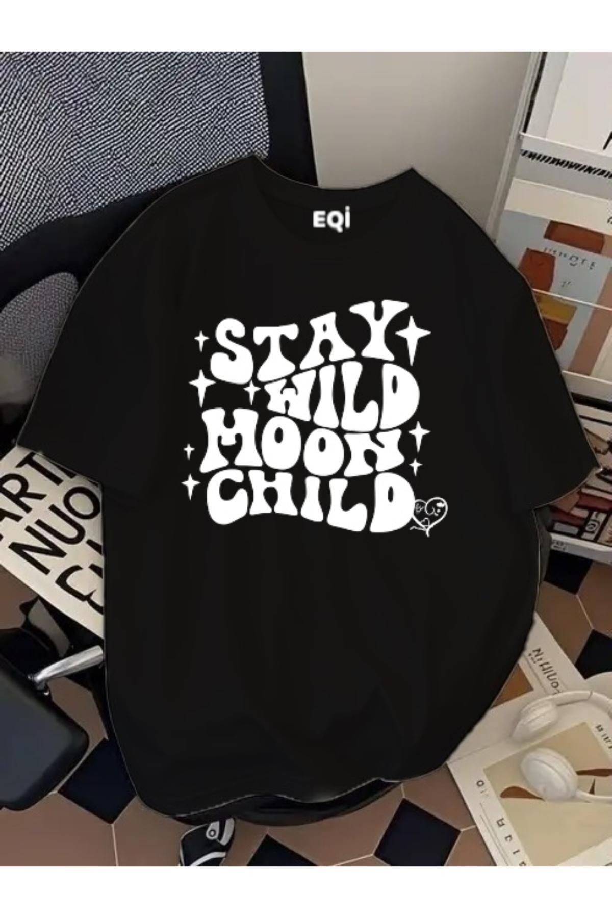 EQİ Stay Wild Moon Child Baskılı Oversize T-Shirt