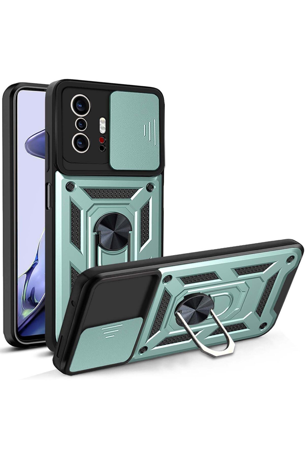 Rivor Xiaomi Mi 11T & Mi 11T Pro Kılıf Kamera Sürgülü Standlı Yüzüklü Darbe Emici Zırh Koruyucu Tank Kapak