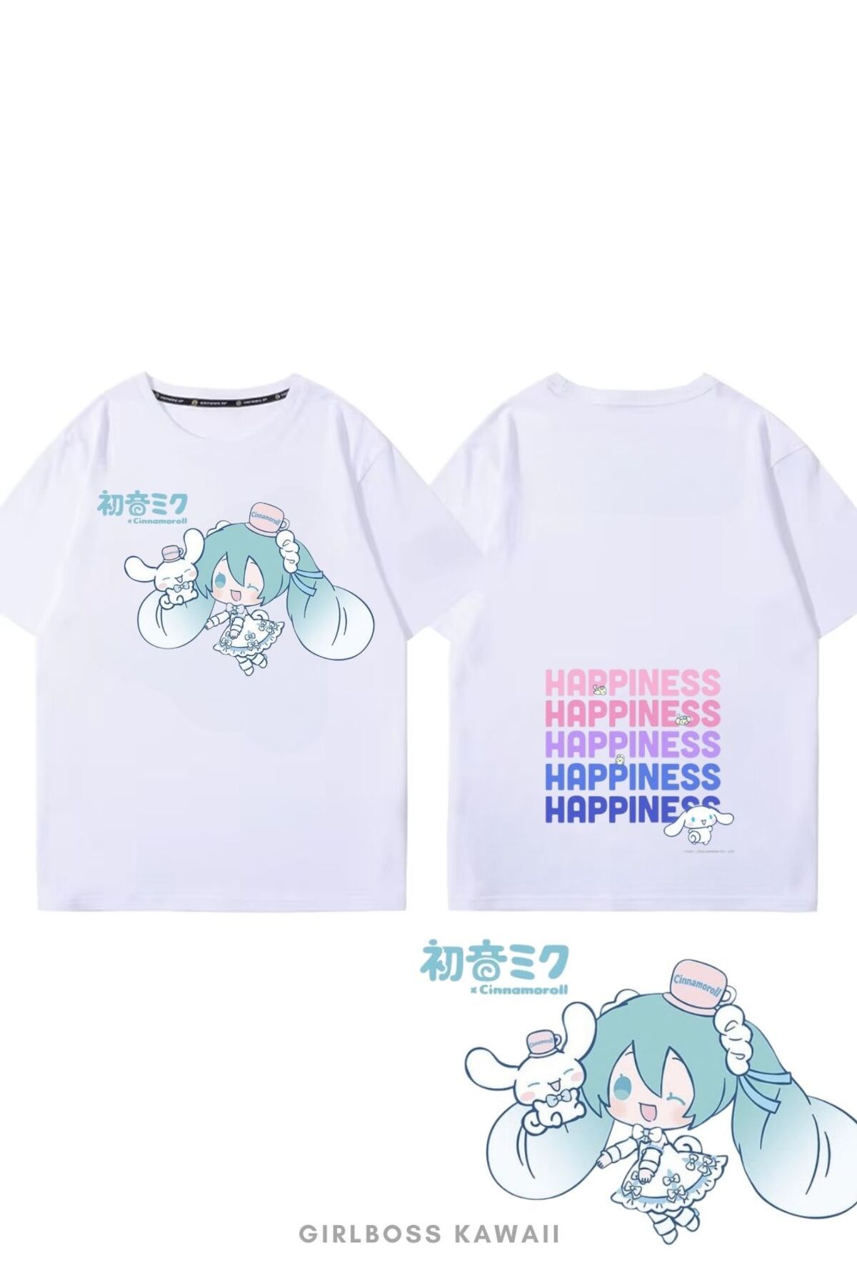 Girlboss Kawaii Girlboss Cinnamoroll & Hatsune Miku tüm yaşlar basic t-shirt unisex