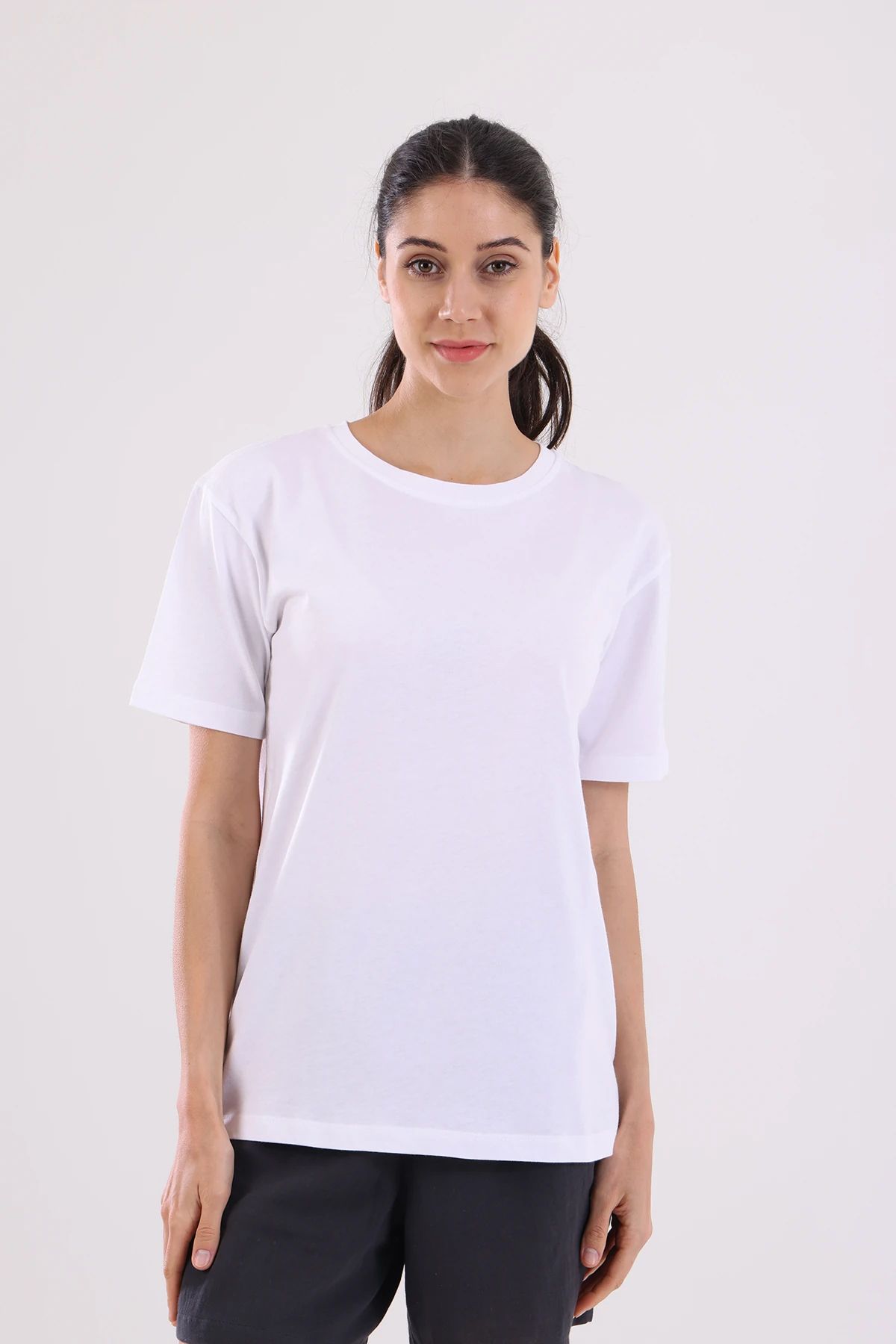 Fambur %100 Pamuklu Bisiklet Yaka Basic Tişört Regular Fit / Normal Kesim