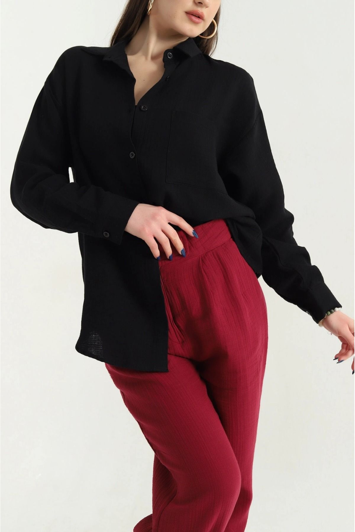 IŞILDA FASHION Kadın Müslin Kumaş Salaş Gömlek