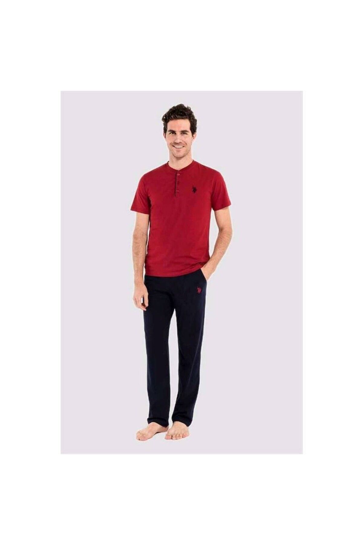 شلوار پیژامه قرمز مردانه پایه. ست لباس خواب 3 تیکه Polo Assn Claret Red U.S. Polo Assn.