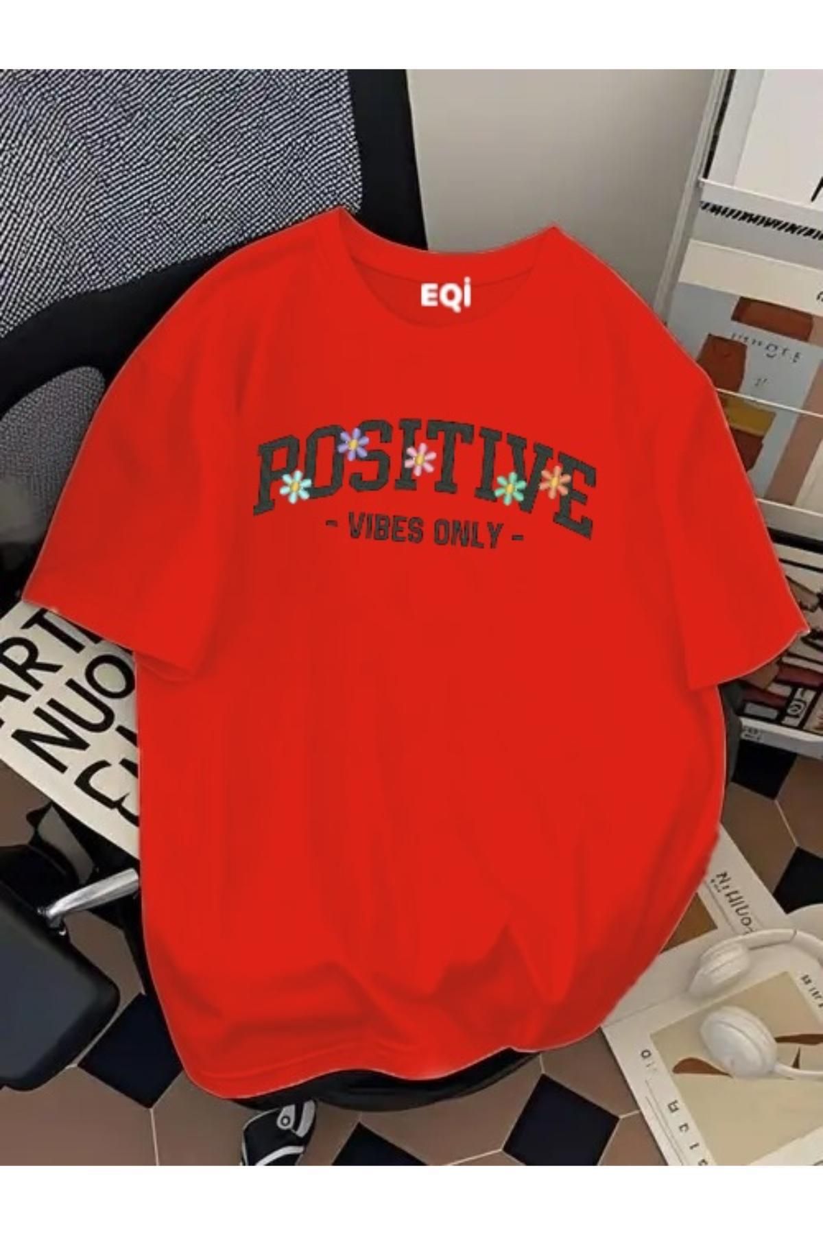 EQİ Positive Vibe Only Baskılı Oversize T-Shirt