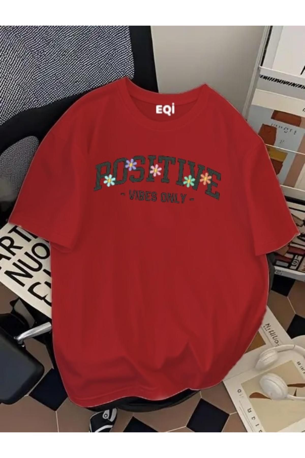 EQİ Positive Vibe Only Baskılı Oversize T-Shirt