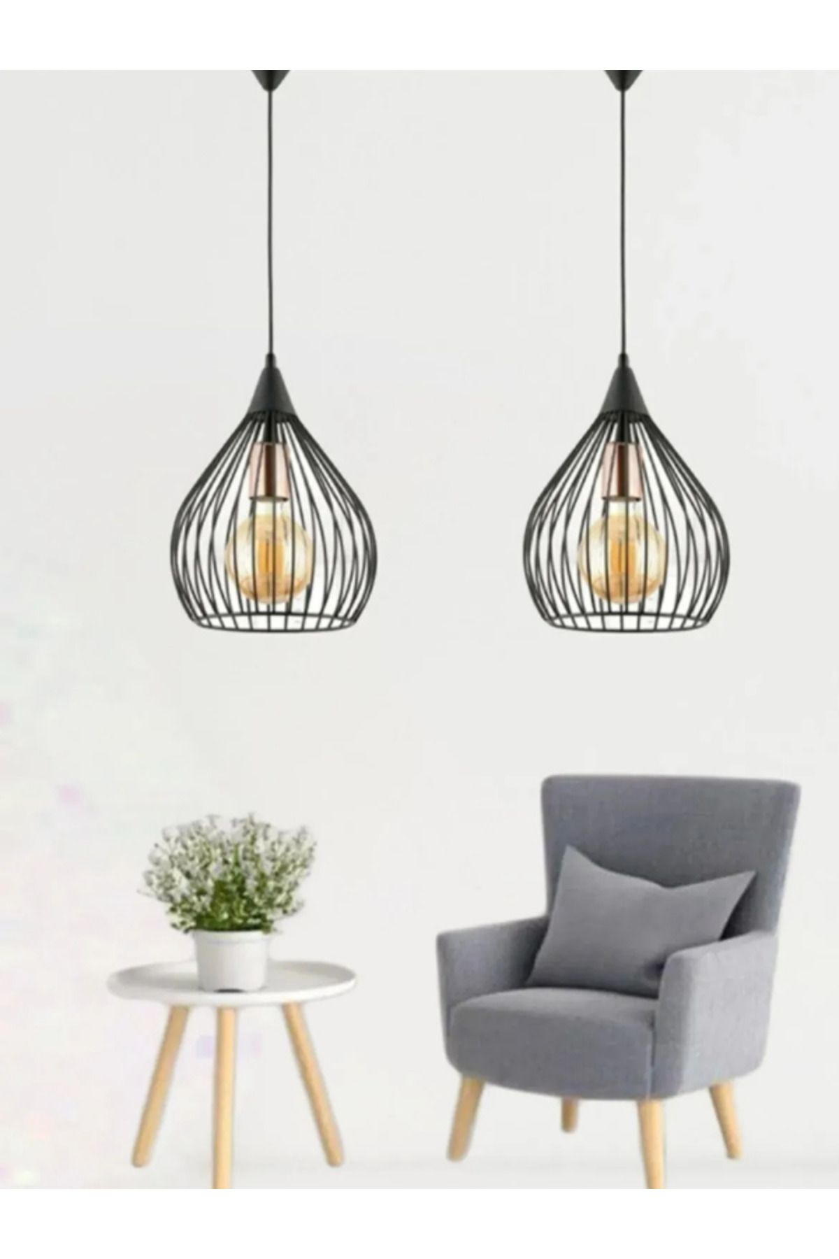 B&F STORE NEW STYLE Kafes 2li Siyah Avize