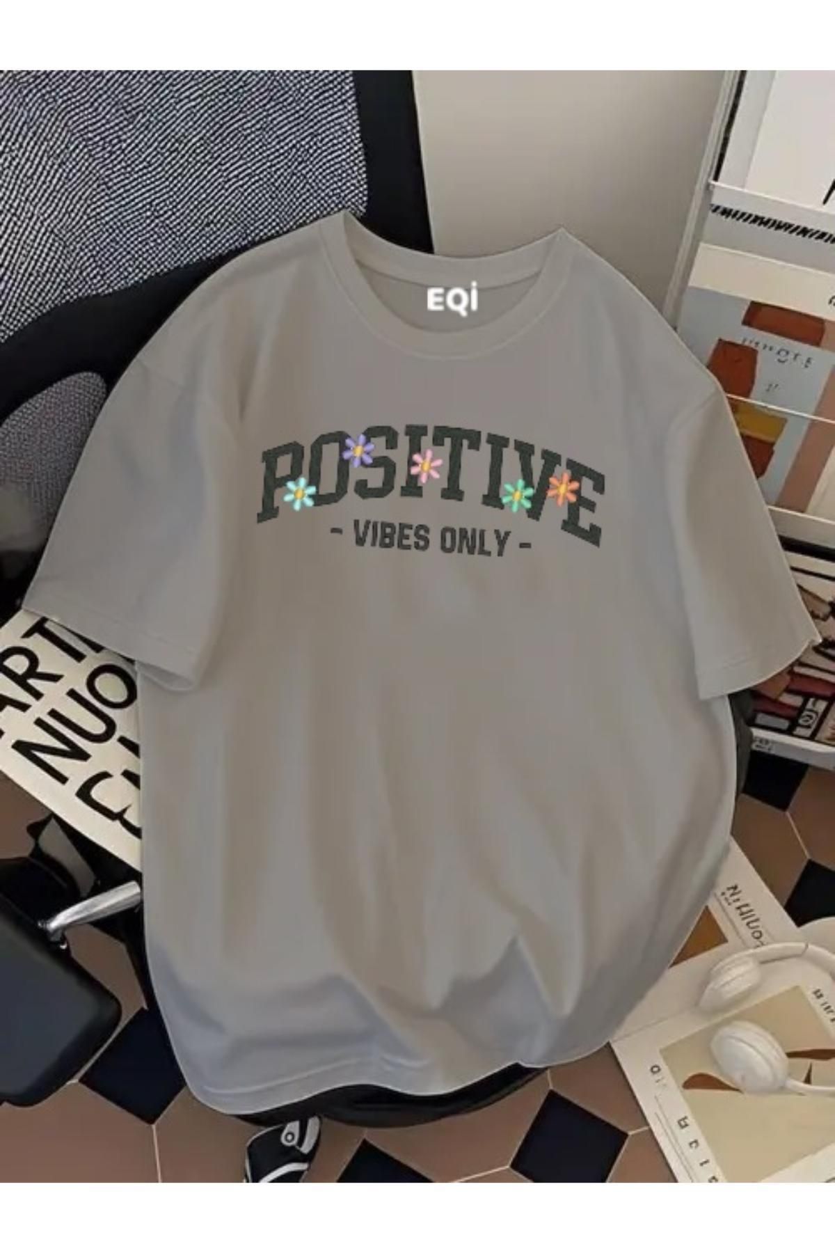 EQİ Positive Vibe Only Baskılı Oversize T-Shirt