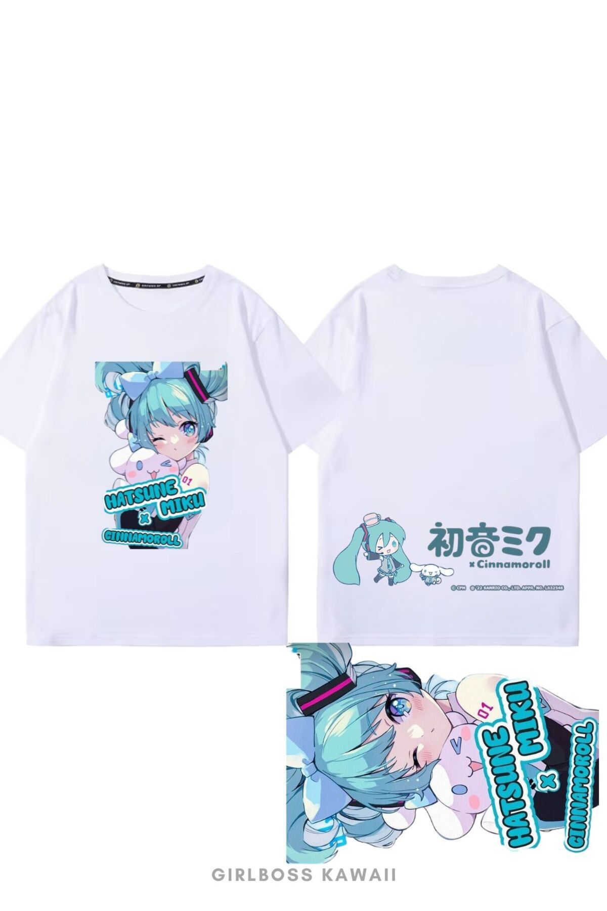 Girlboss Kawaii Girlboss Cinnamoroll & Hatsune Miku tüm yaşlar basic t-shirt unisex