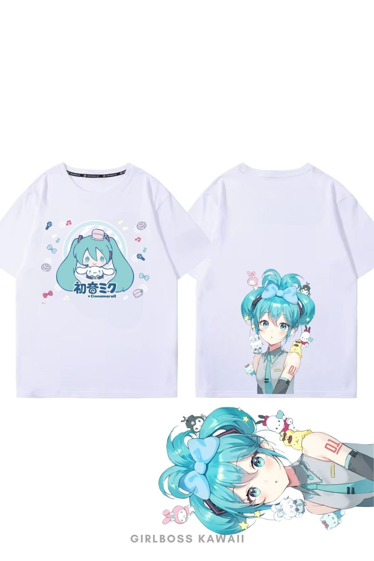 Girlboss Kawaii Girlboss Cinnamoroll & Hatsune Miku tüm yaşlar basic t-shirt unisex