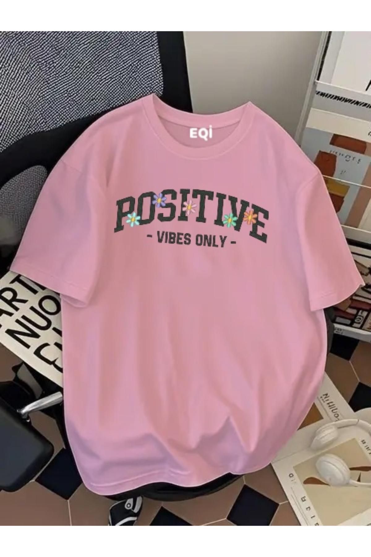 EQİ Positive Vibe Only Baskılı Oversize T-Shirt