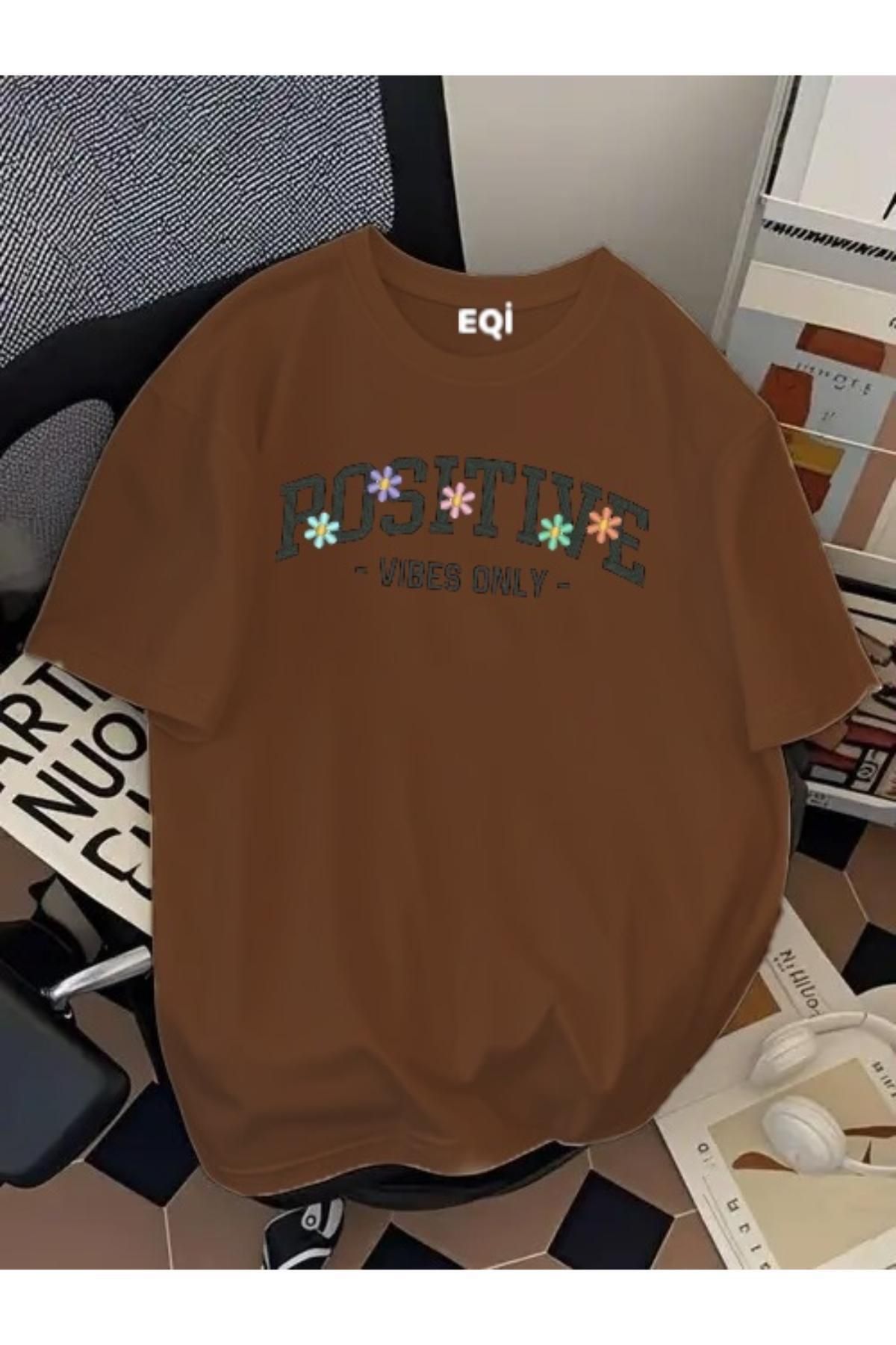 EQİ Positive Vibe Only Baskılı Oversize T-Shirt