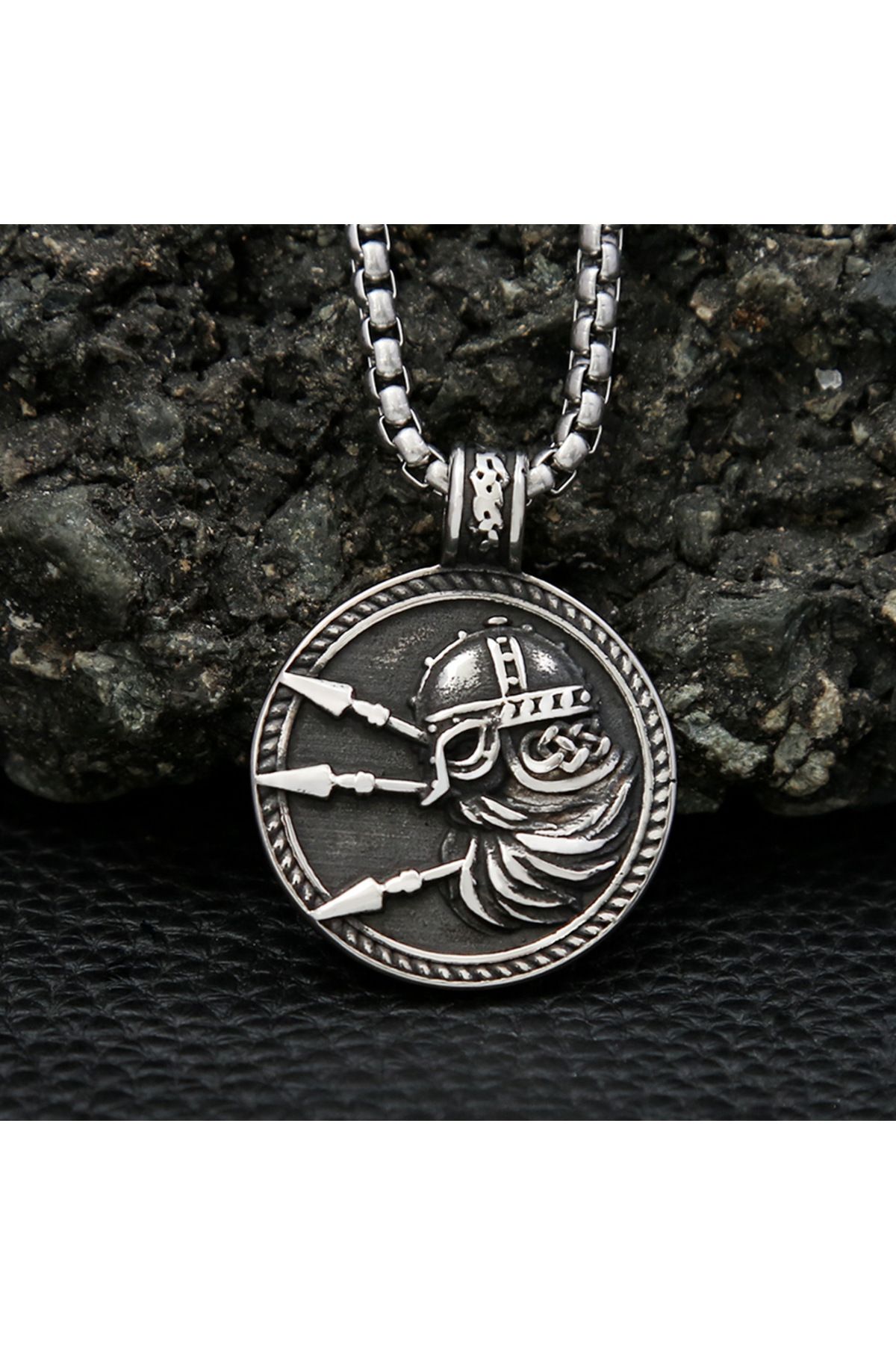 Viking Savaşçı Tasarım İskandinav Mitolojisi 316L Paslanmaz Çelik Kare Zincir Kolye
