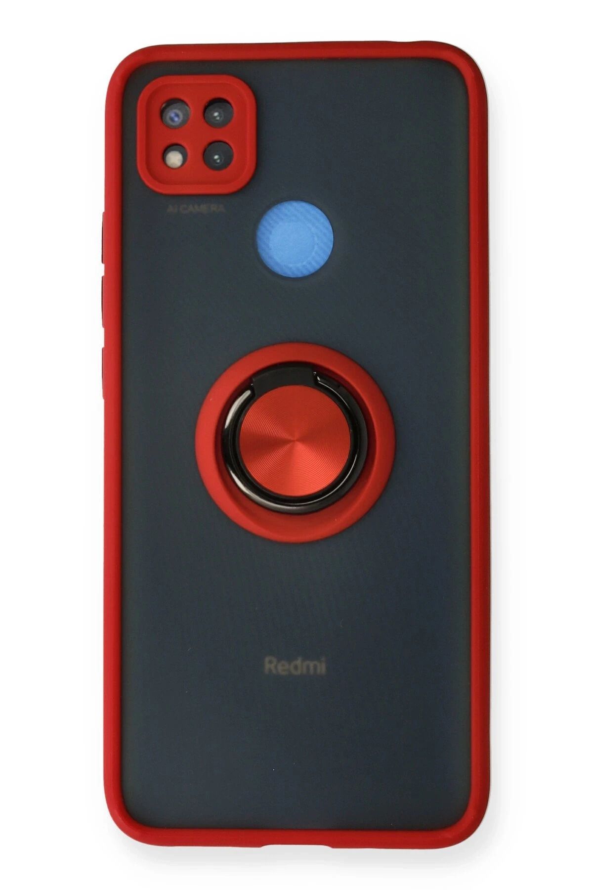 NewFace Xiaomi Redmi 9C Kılıf Montreal Yüzüklü Silikon Kapak - Kırmızı FLKRY