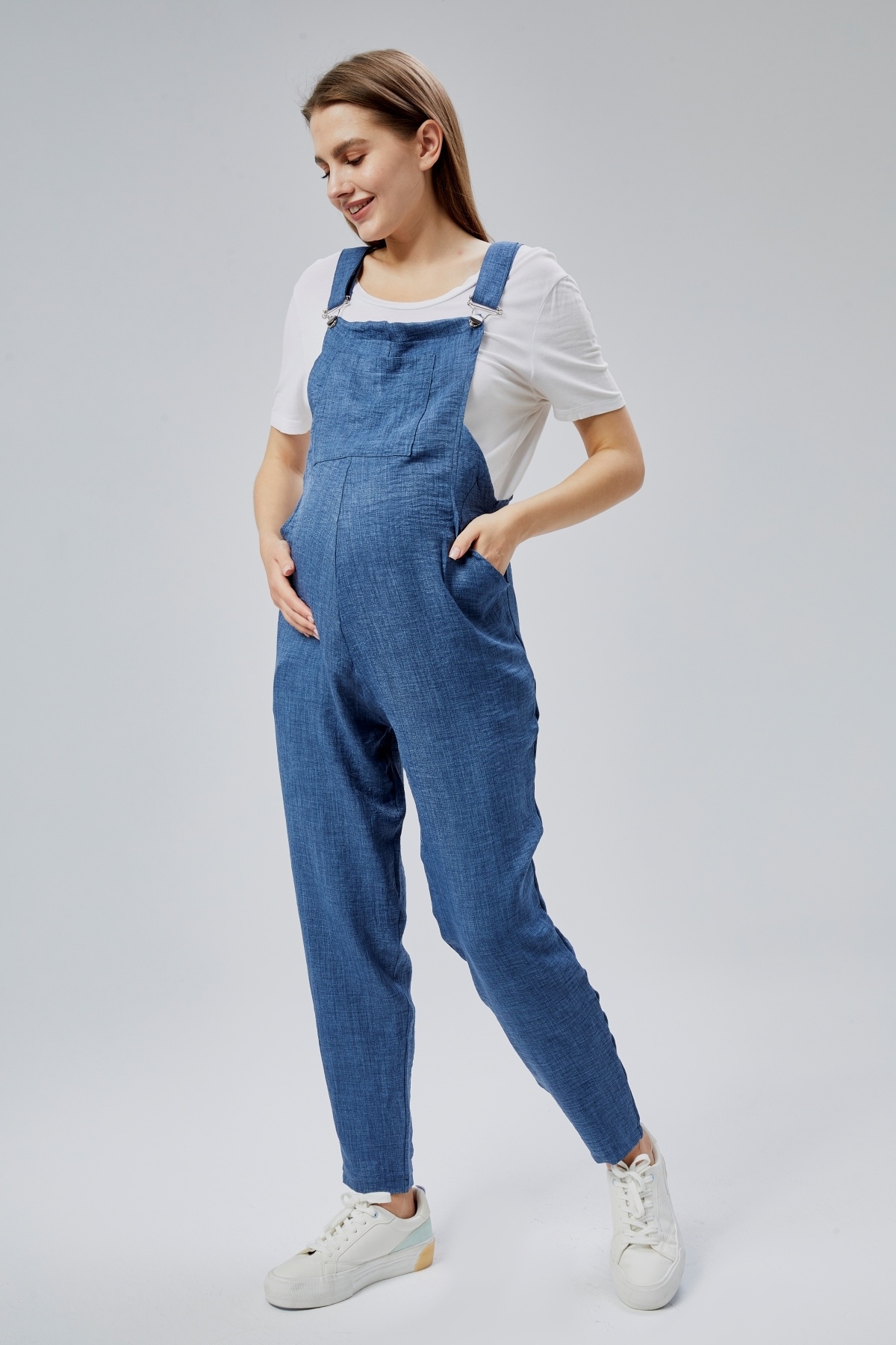 LYN MAMA Johana Hamile Keten Salopet - Mavi
