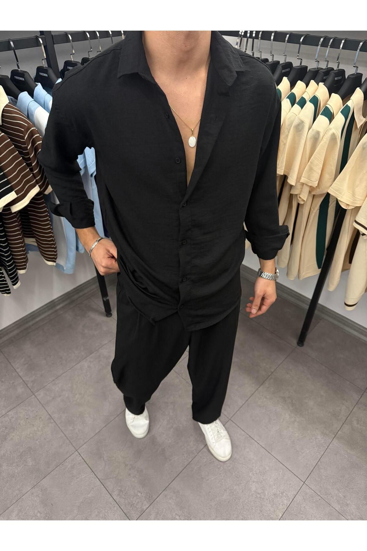 Butik Müslin Kumaş Oversize Gömlek Siyah