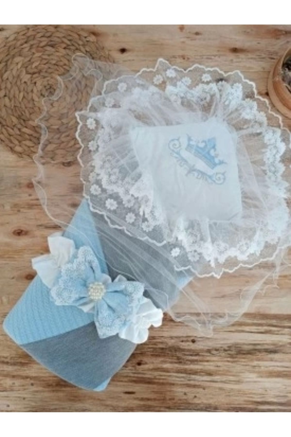 Diji Baby Yenidoğan Teri Cotton Taç Nakışlı Prizma Taş Kundak Bebek Battaniyesi