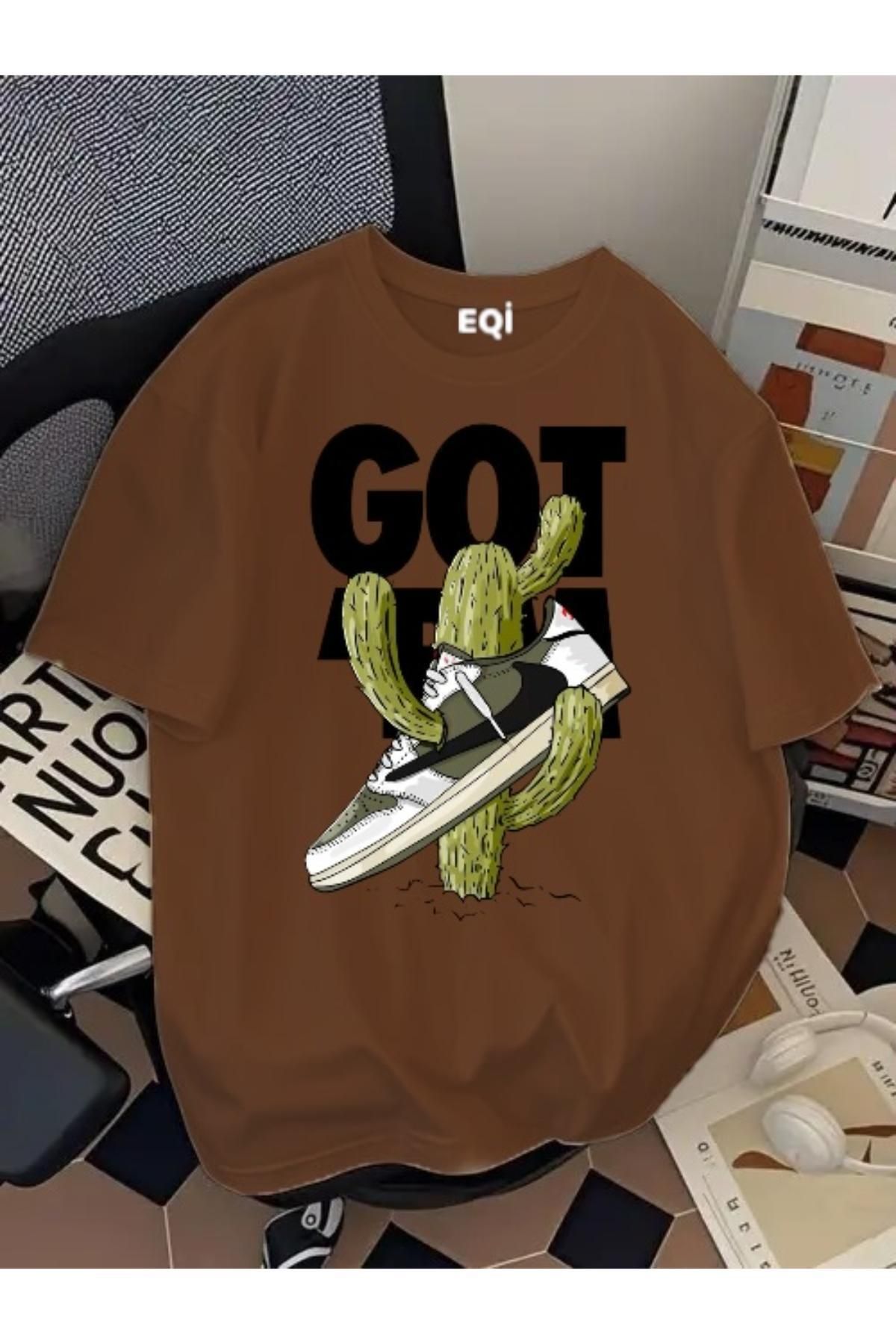 EQİ Got It Kaktüs Ayakkabı Baskılı Oversize T-Shirt