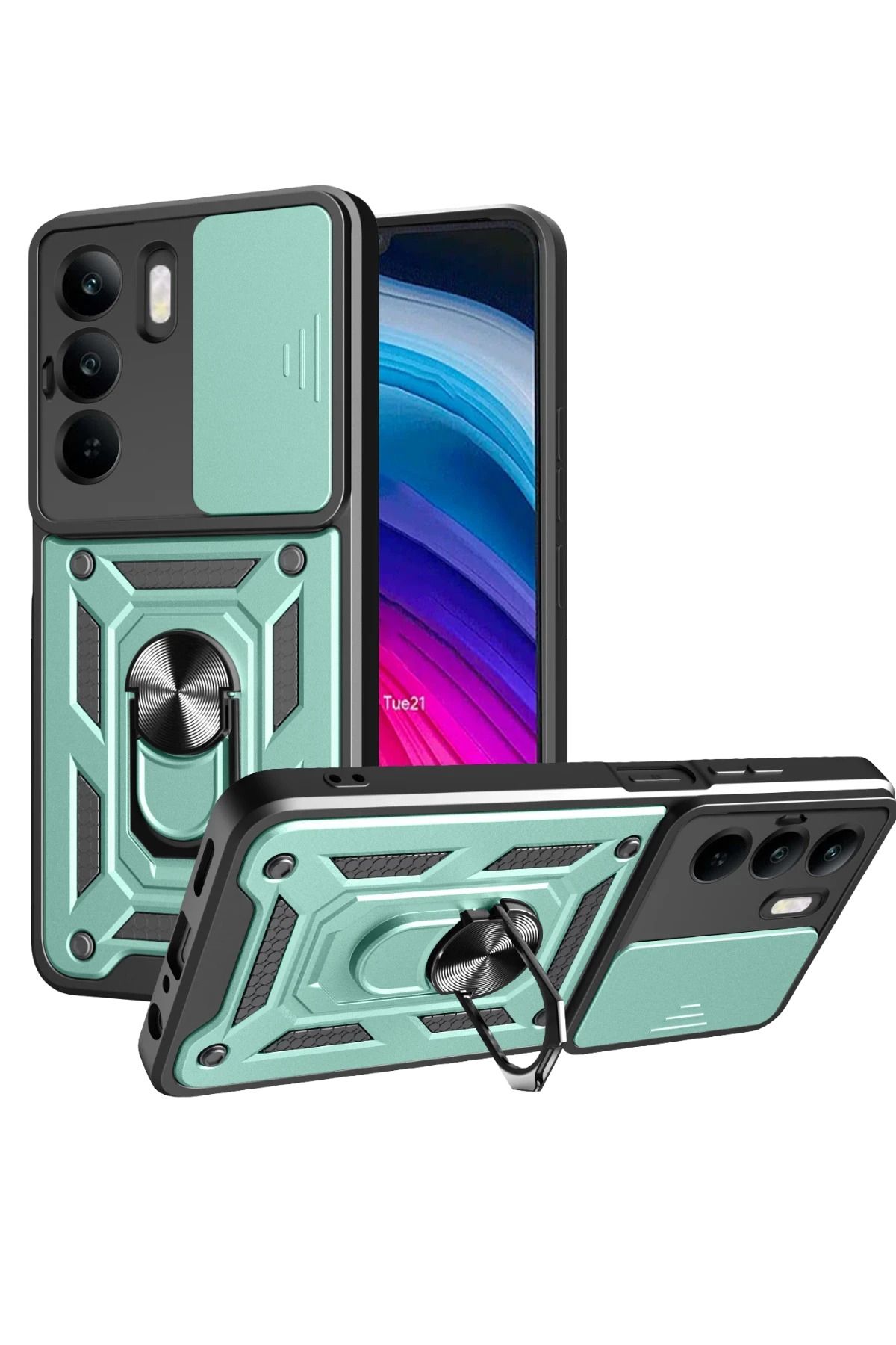 NewFace Realme C75 4G Kılıf Pars Lens Yüzüklü Silikon - Yeşil FERRG