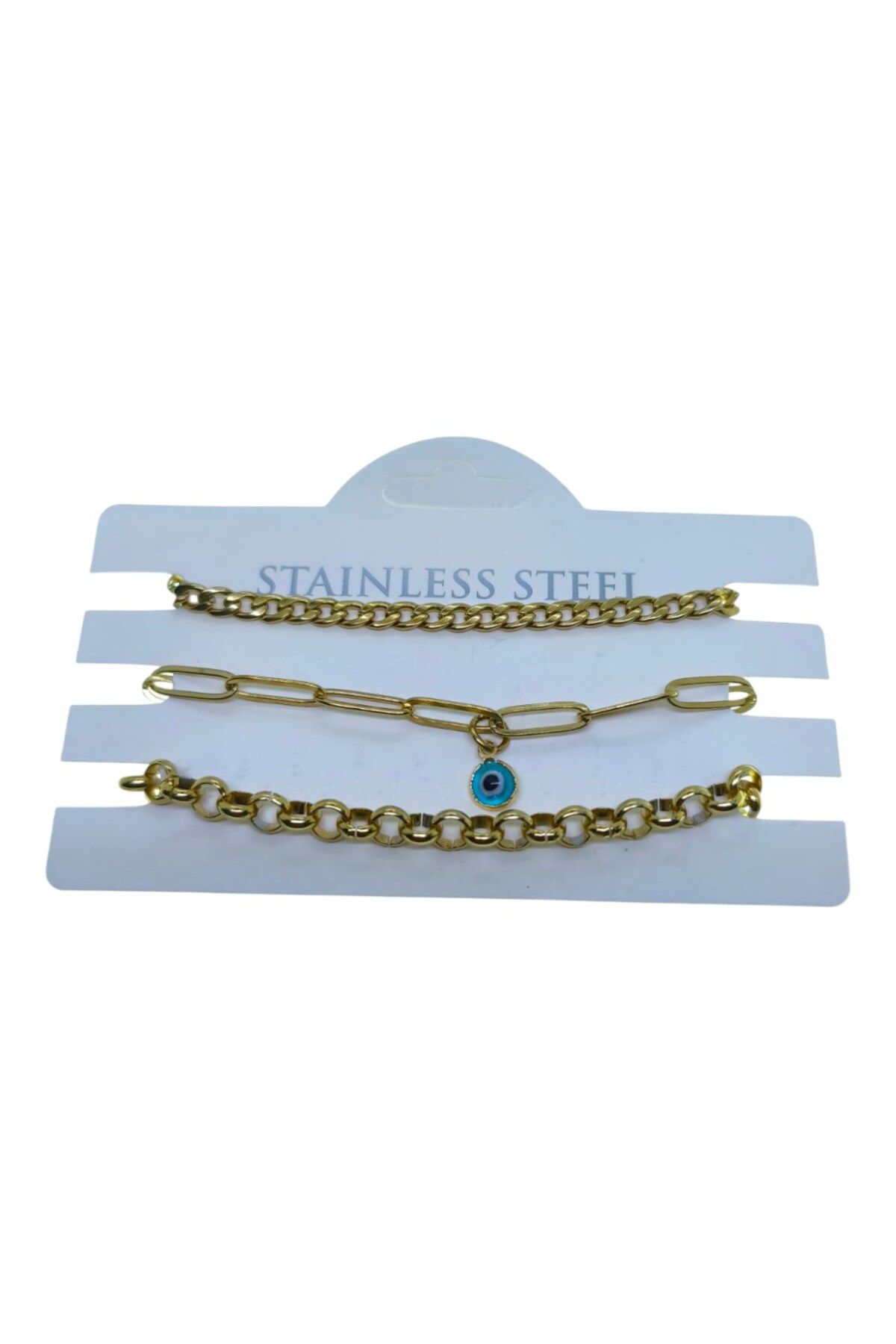 X-Lady Accessories Altın Renk Cadena Ataç Göz Doc Zincir Kombin Çelik Bileklik - 3321