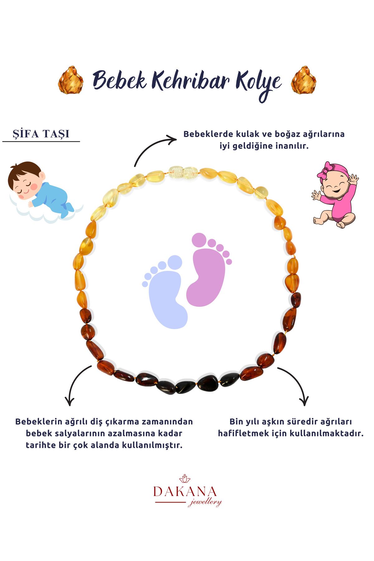 DAKANA JEWELLERY Sertifikalı Damla (Balçık) Kehribar Bebek Kolye